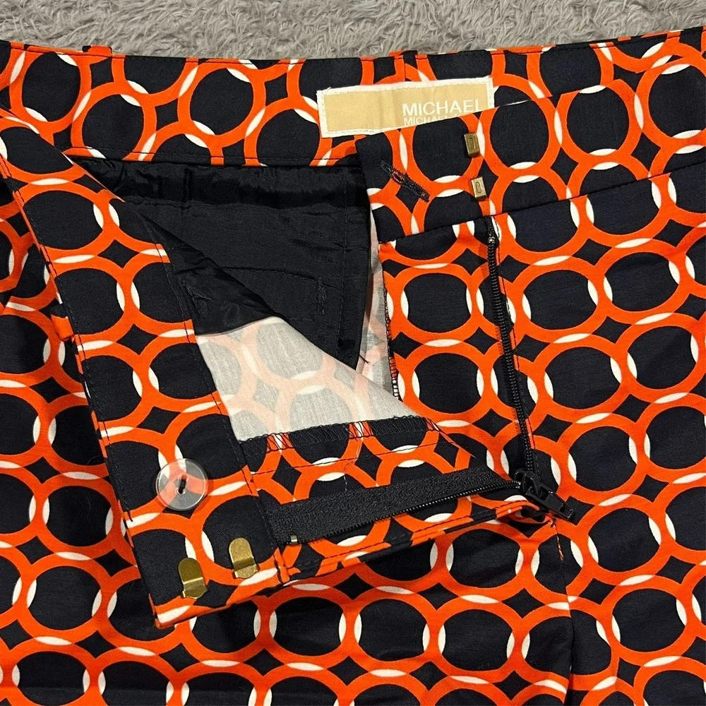 Michael Kors Chino‎ Shorts Geometric Navy Blue Orange Slash Pockets Women's 2